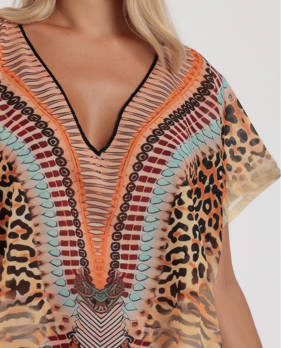 ADMAS Vestido Kaftan Manga Corta Safari para Mujer PIEL