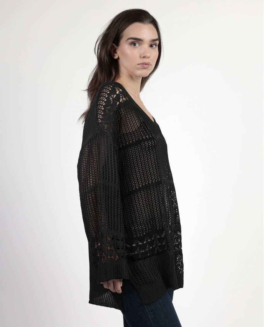 ADMAS Sueter Crochet para Mujer NEGRO