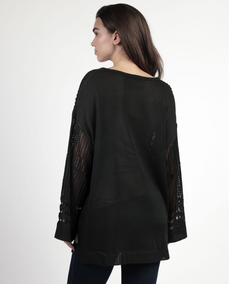 ADMAS Sueter Crochet para Mujer NEGRO