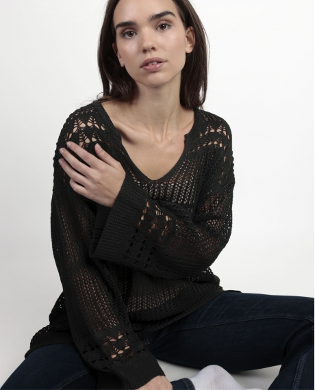 ADMAS Sueter Crochet para Mujer NEGRO 2