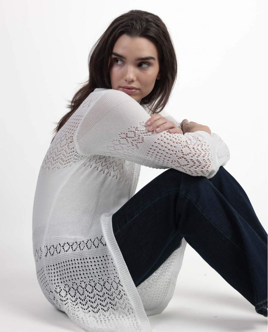 ADMAS Chaqueta Crochet para Mujer BLANCO