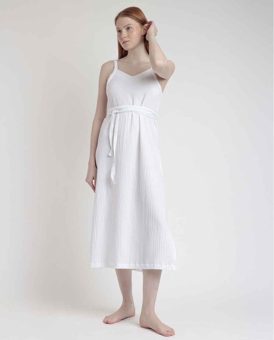 ADMAS Vestido Tirantes Linen Style para Mujer BLANCO