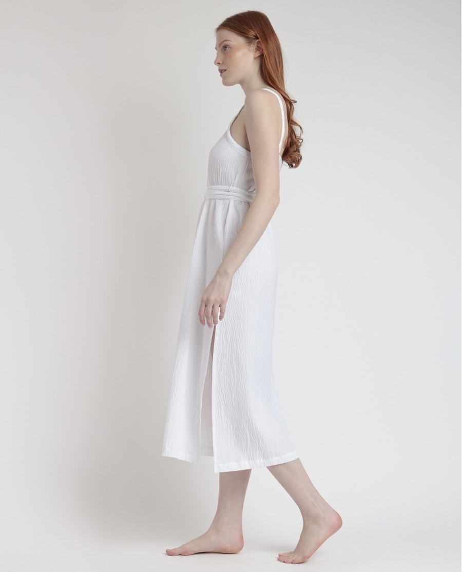 ADMAS Vestido Tirantes Linen Style para Mujer BLANCO