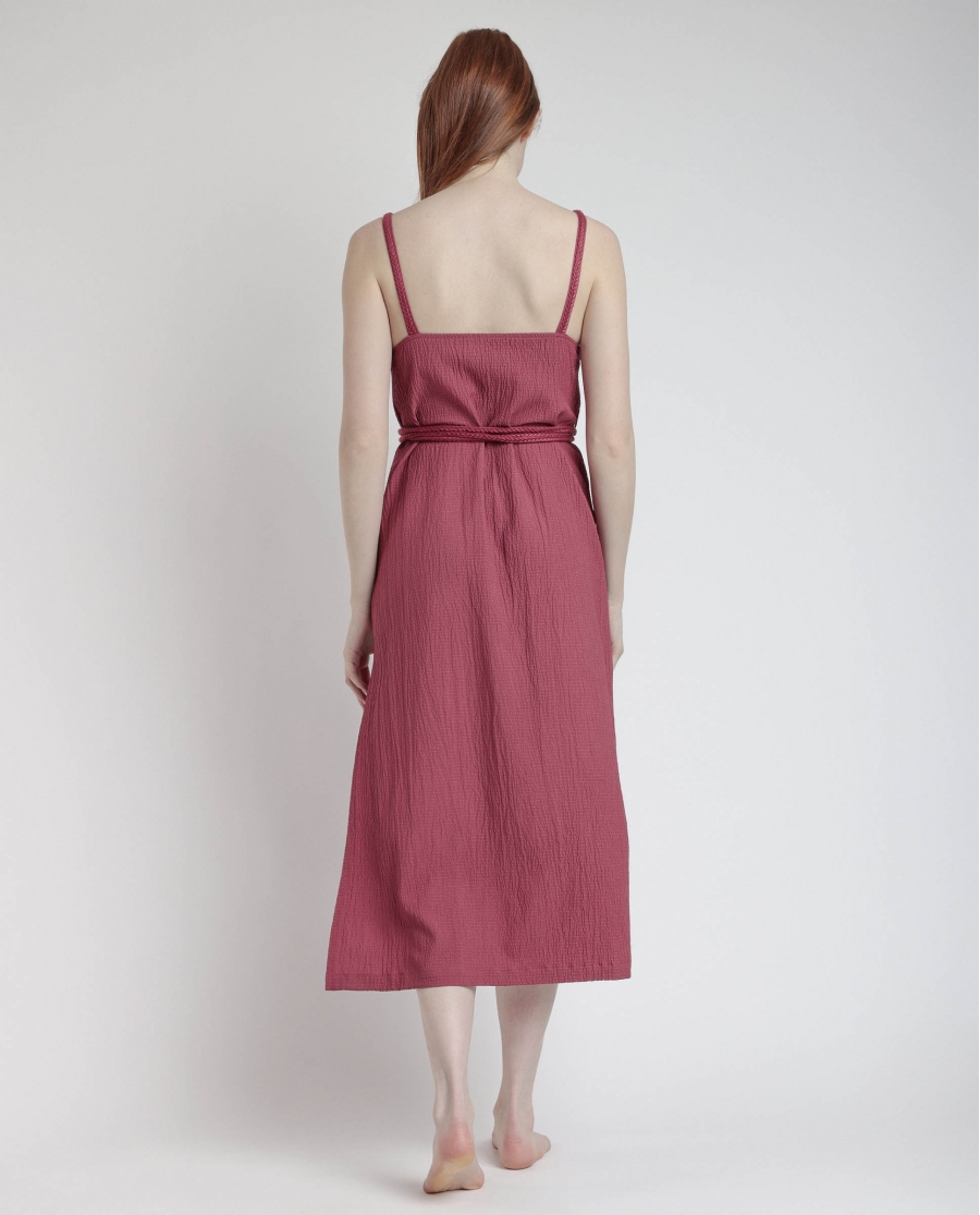 ADMAS Vestido Tirantes Linen Style para Mujer CARMÍN