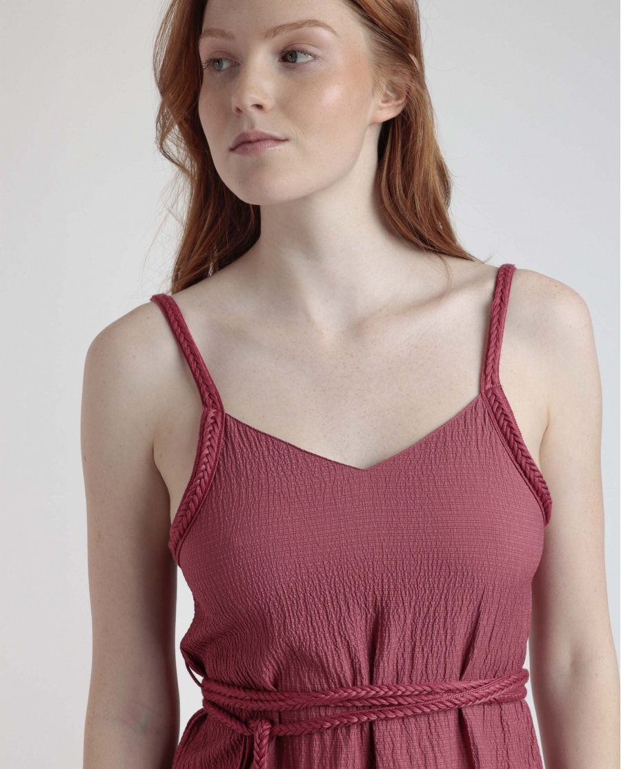 ADMAS Vestido Tirantes Linen Style para Mujer CARMÍN