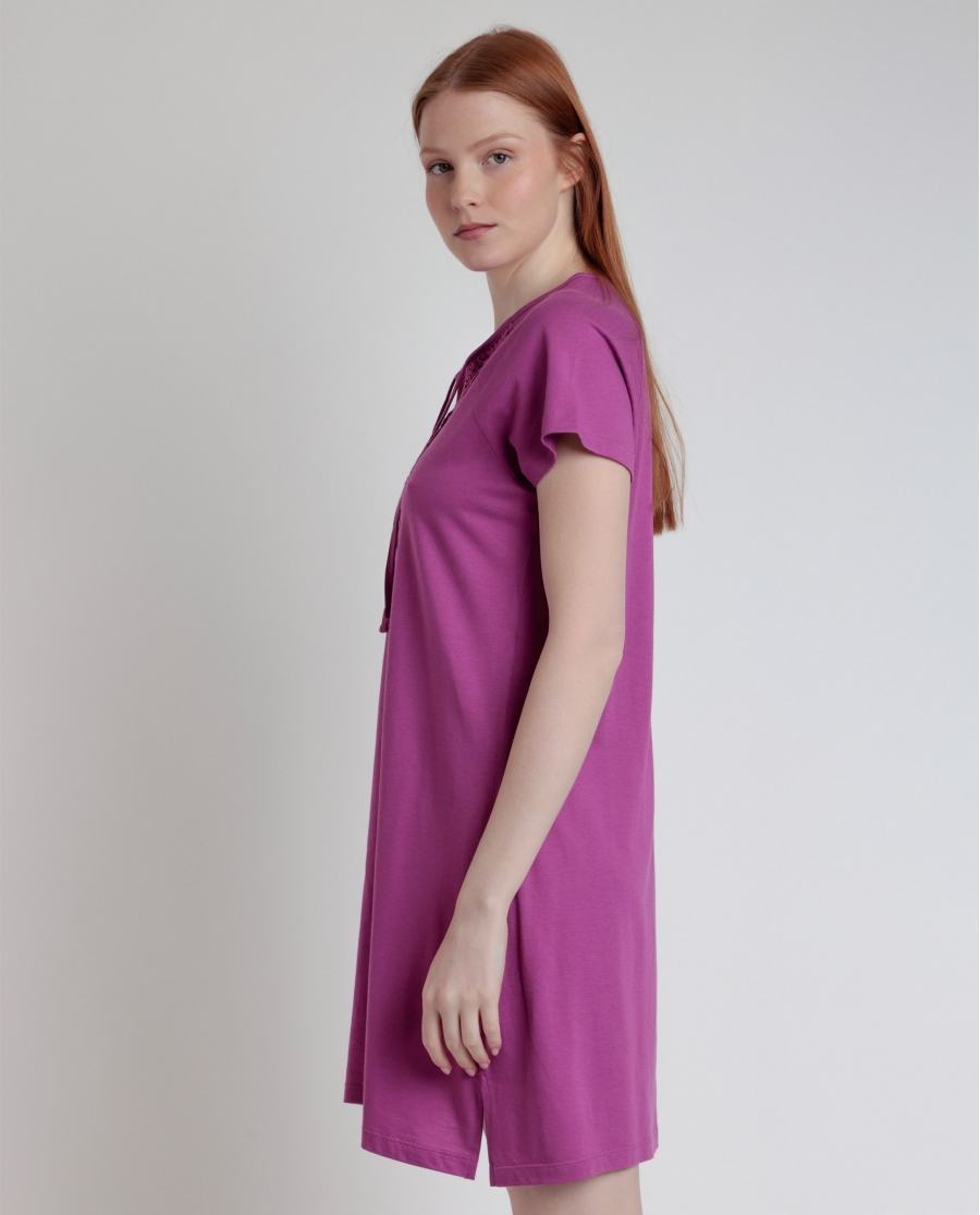 ADMAS Vestido Manga Corta Pechera para Mujer BUGANVILLA