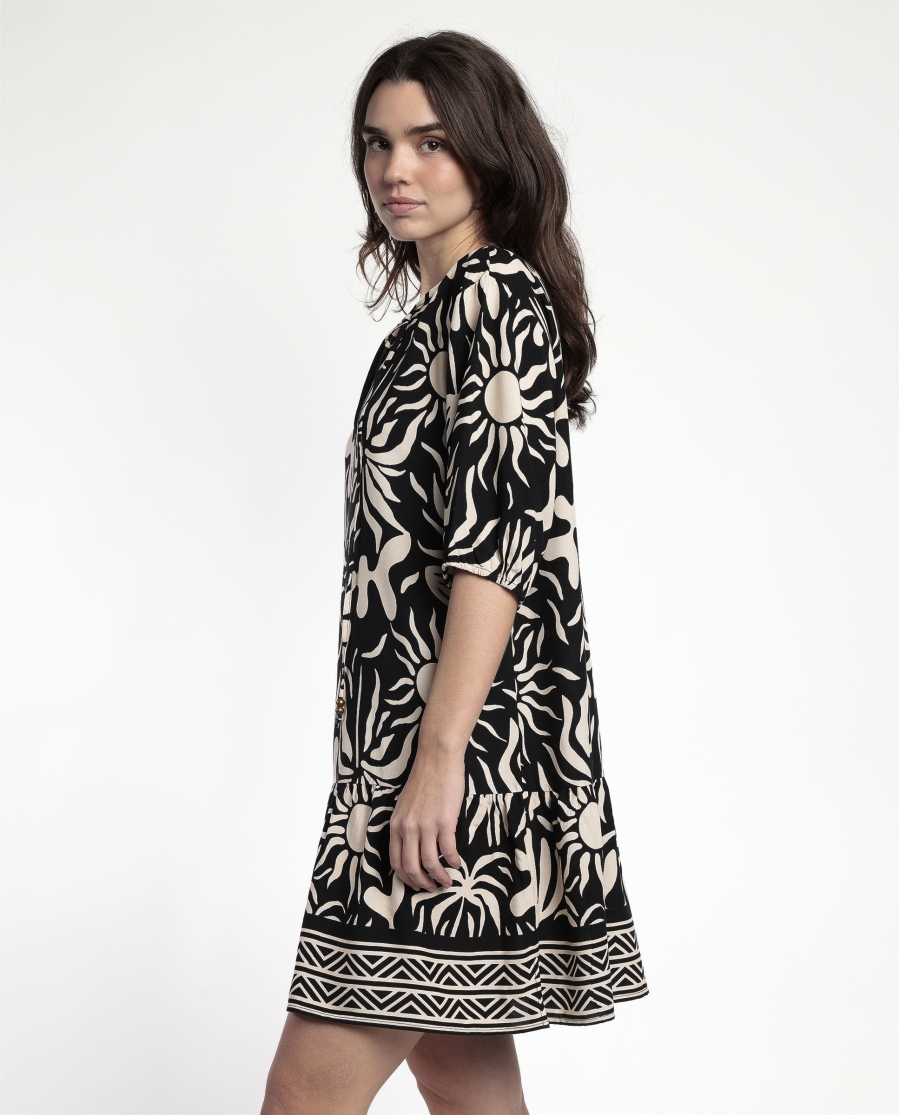 ADMAS Vestido Manga Francesa Sun Summer para Mujer NEGRO