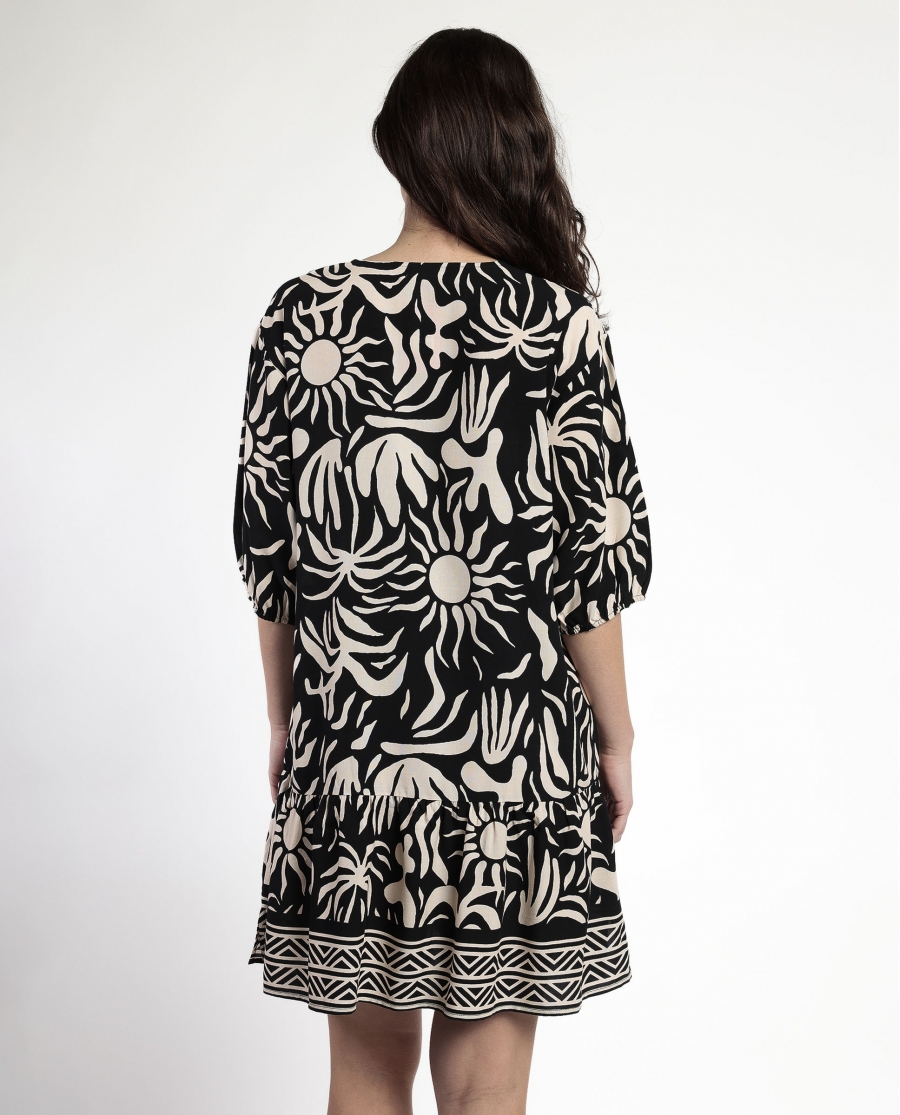 ADMAS Vestido Manga Francesa Sun Summer para Mujer NEGRO
