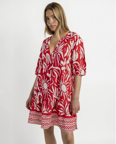 ADMAS Vestido Manga Francesa Sun Summer para Mujer ROJO