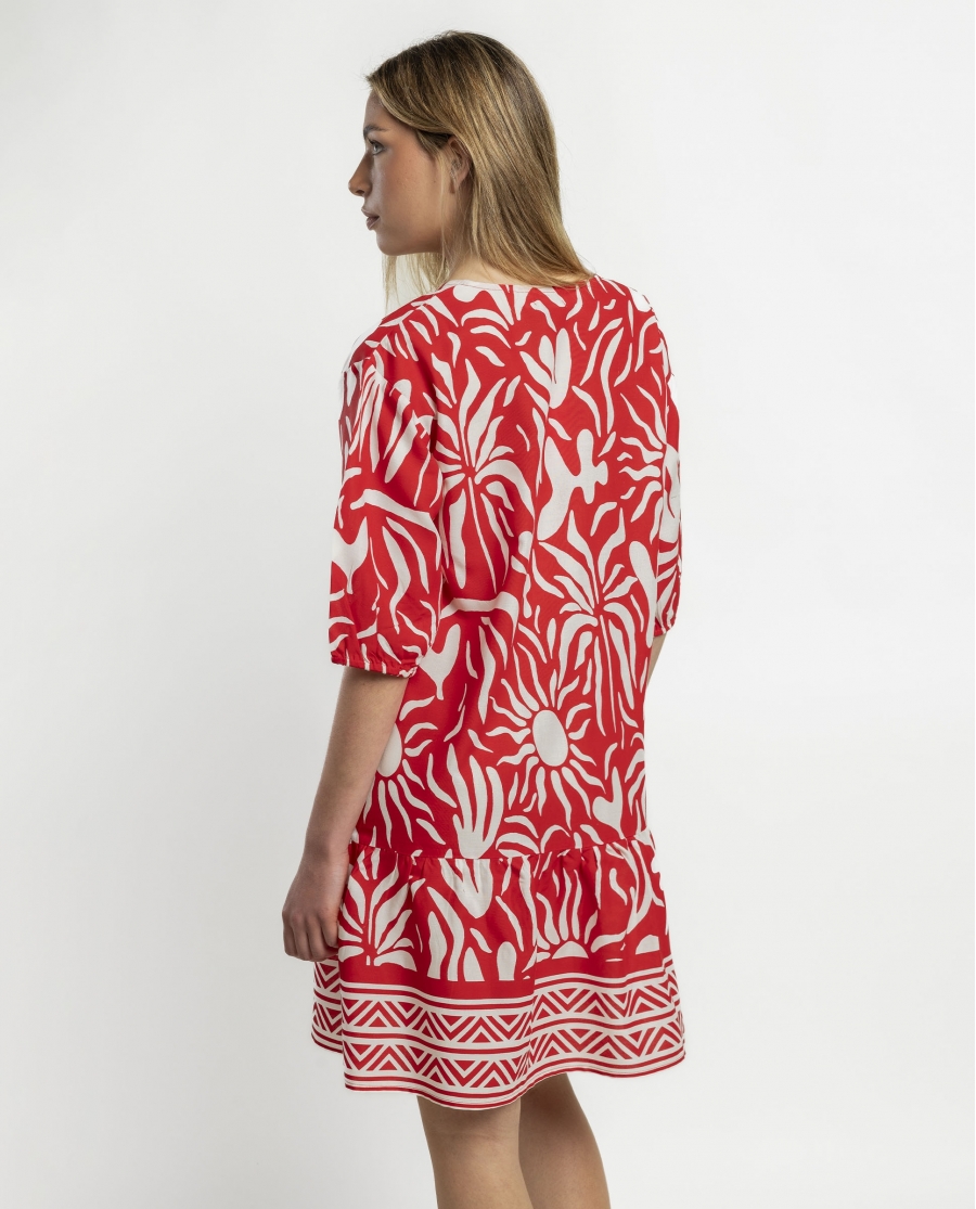 ADMAS Vestido Manga Francesa Sun Summer para Mujer ROJO
