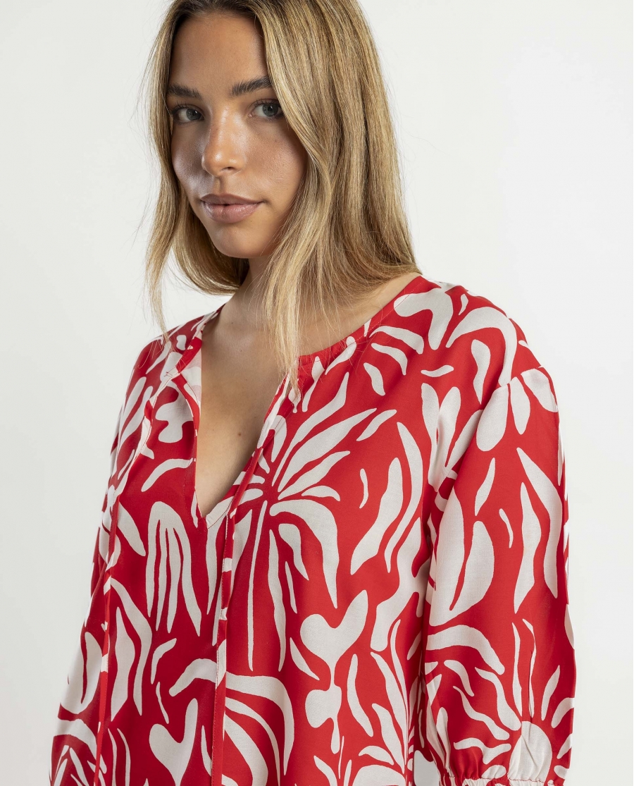 ADMAS Vestido Manga Francesa Sun Summer para Mujer ROJO