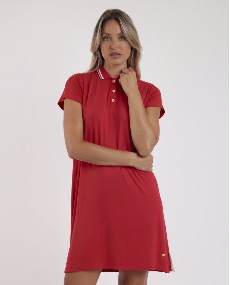 ADMAS Vestido Manga Corta Polo Sport Luxe para Mujer ROJO