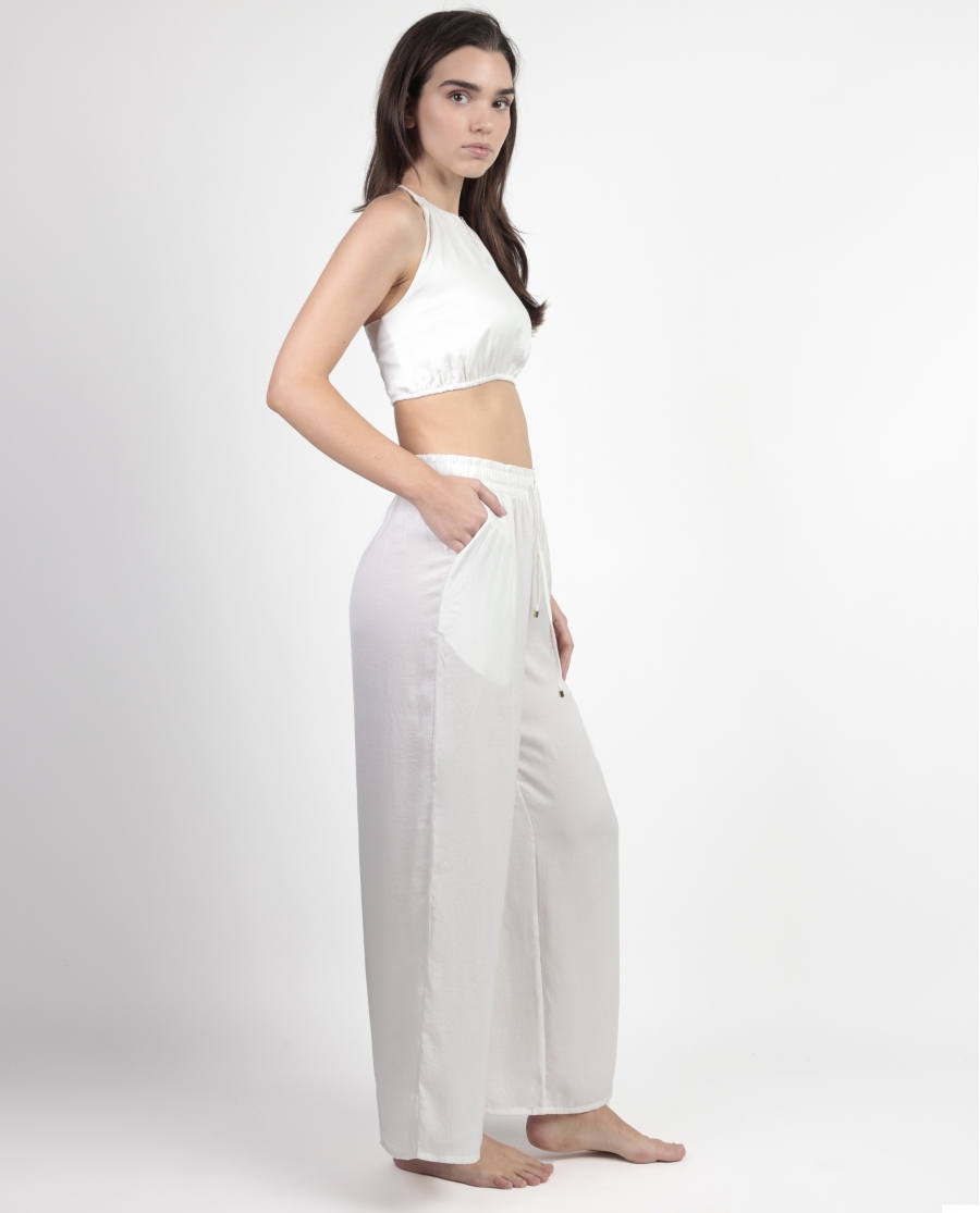 ADMAS Conjunto Top + Pantalón Satinee Beach para Mujer BLANCO