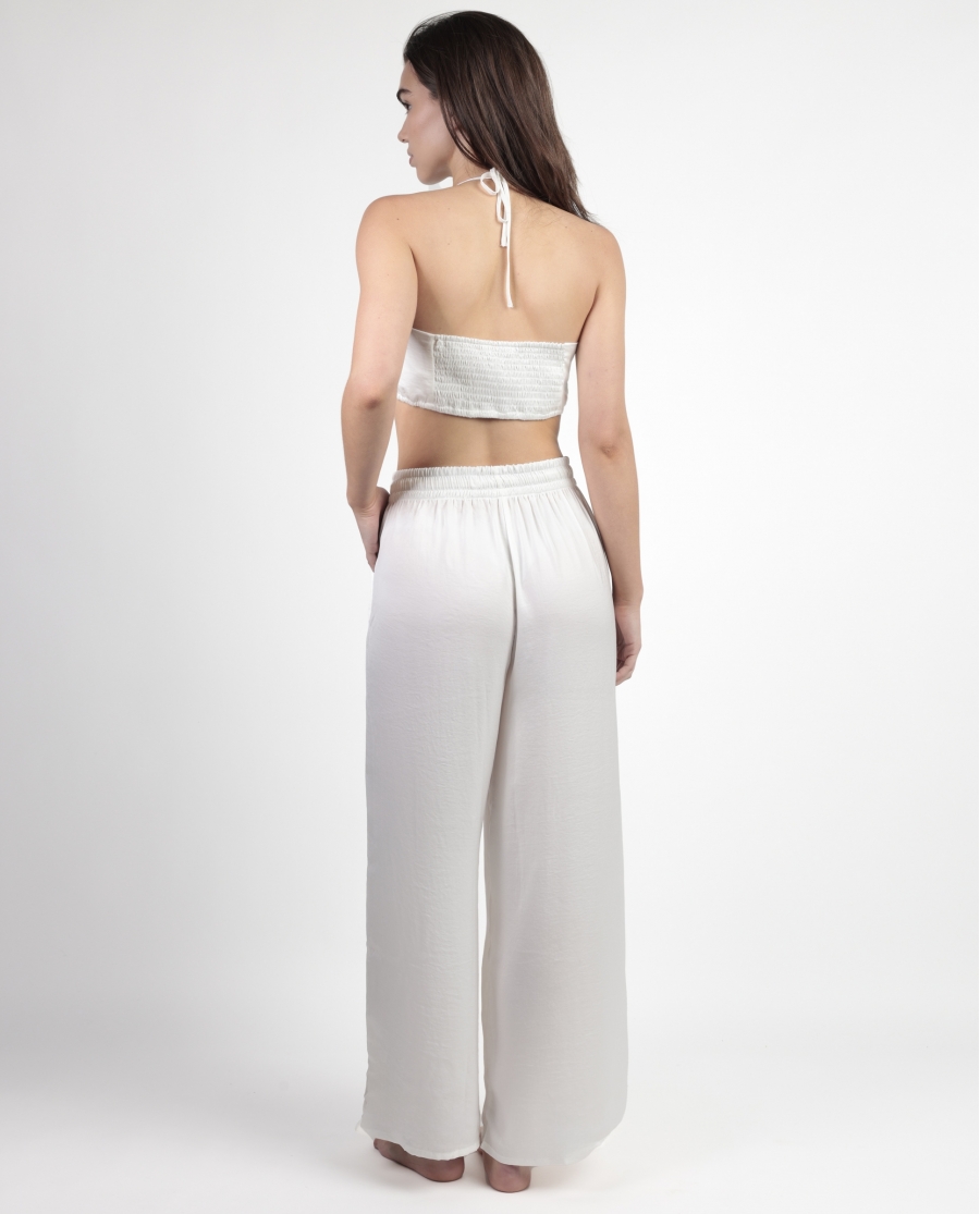 ADMAS Conjunto Top + Pantalón Satinee Beach para Mujer BLANCO