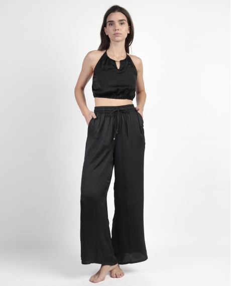 ADMAS Conjunto Top + Pantalón Satinee Beach para Mujer NEGRO