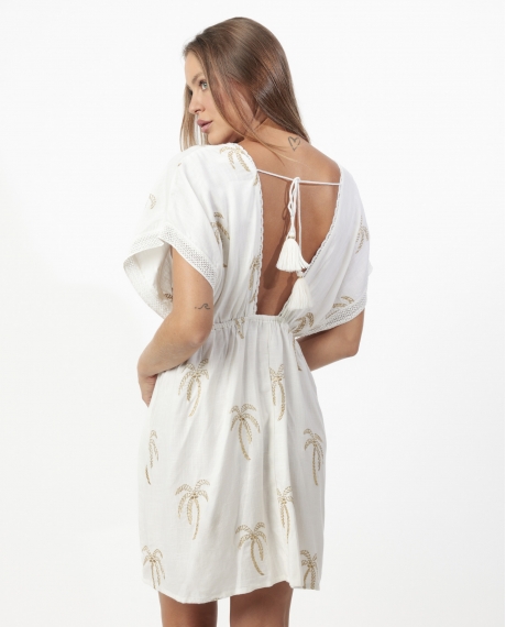 ADMAS Vestido Manga Corta Golden Palms para Mujer BLANCO 2