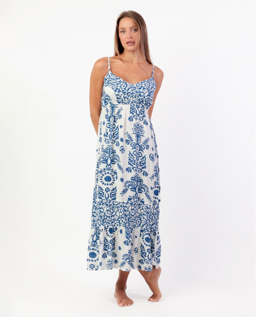 ADMAS Vestido Tirantes Ceramic Dress para Mujer AZUL