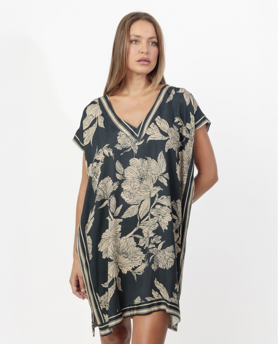 ADMAS Vestido Kaftano Manga Corta Luxury Cooper para Mujer NEGRO