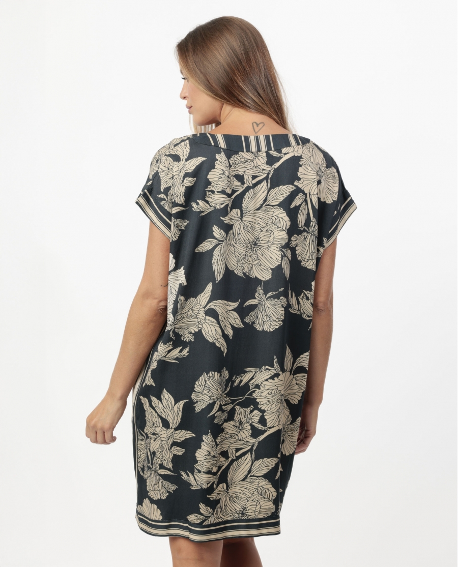 ADMAS Vestido Kaftano Manga Corta Luxury Cooper para Mujer NEGRO