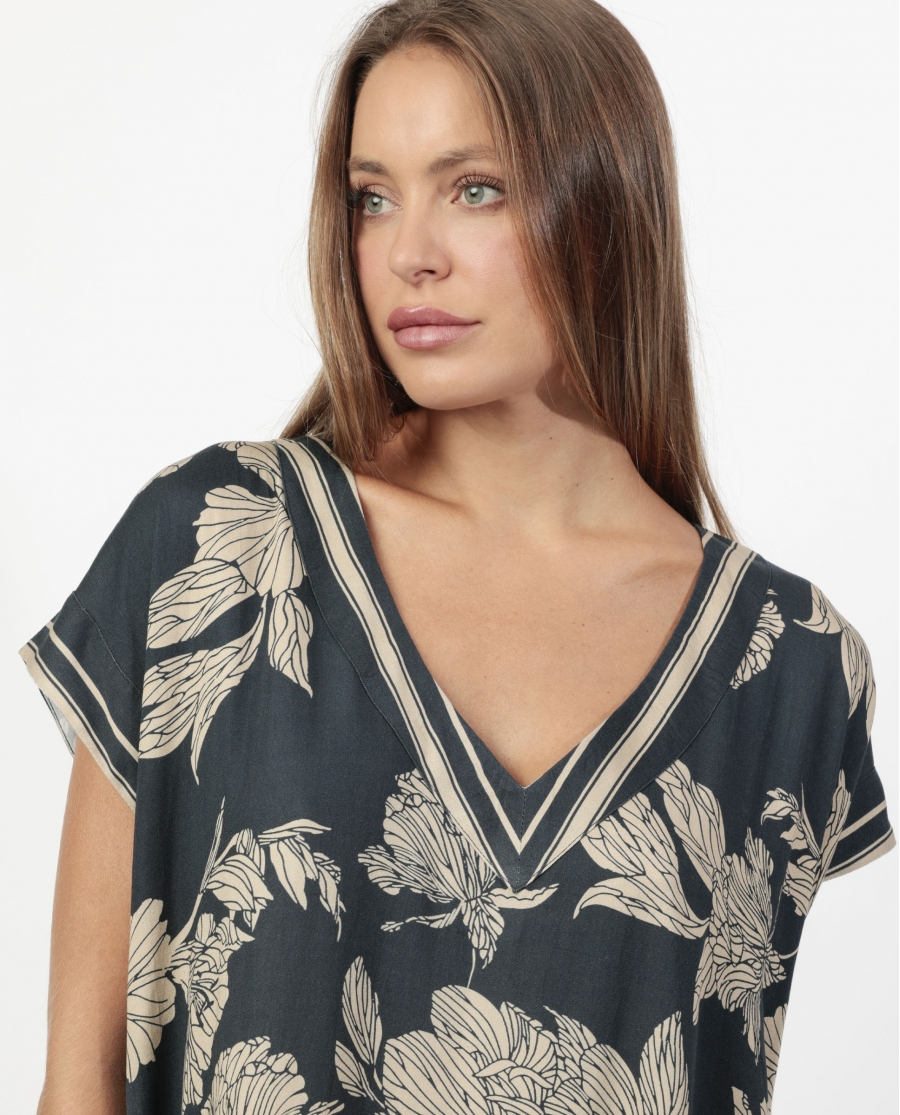 ADMAS Vestido Kaftano Manga Corta Luxury Cooper para Mujer NEGRO