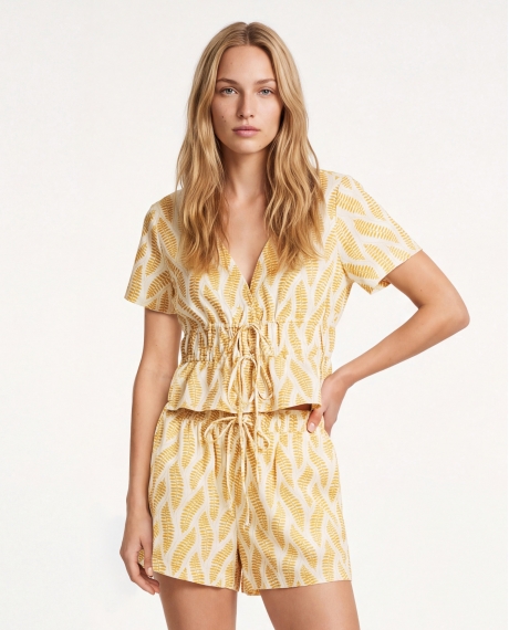 ADMAS Conjunto Top + Short Beach Leaves para Mujer AMARILLO