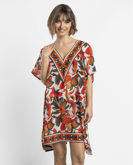 ADMAS Vestido Kaftan Manga Corta Multicolor Paradise para Mujer MULTICOLOR