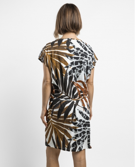 ADMAS Vestido Manga Corta Ethnic Leaves para Mujer MARRON 2