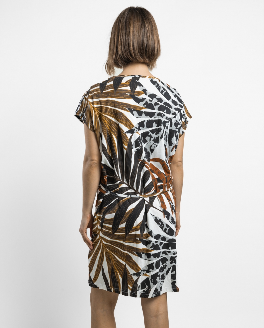 ADMAS Vestido Manga Corta Ethnic Leaves para Mujer MARRON