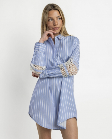 ADMAS Vestido Camisero Manga Larga Stripes para Mujer AZUL
