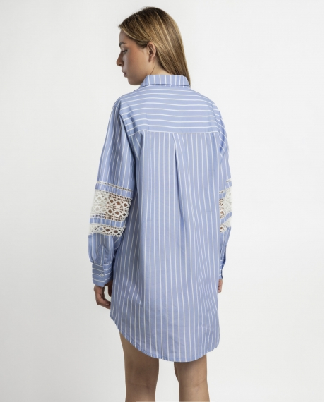 ADMAS Vestido Camisero Manga Larga Stripes para Mujer AZUL 2
