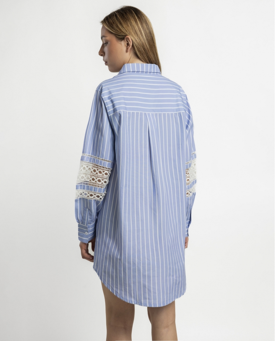ADMAS Vestido Camisero Manga Larga Stripes para Mujer AZUL
