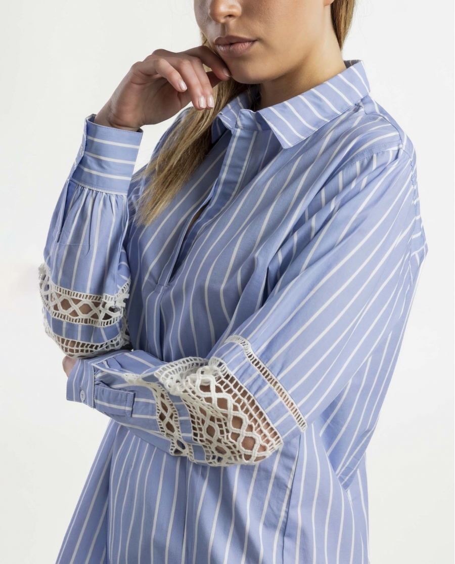 ADMAS Vestido Camisero Manga Larga Stripes para Mujer AZUL