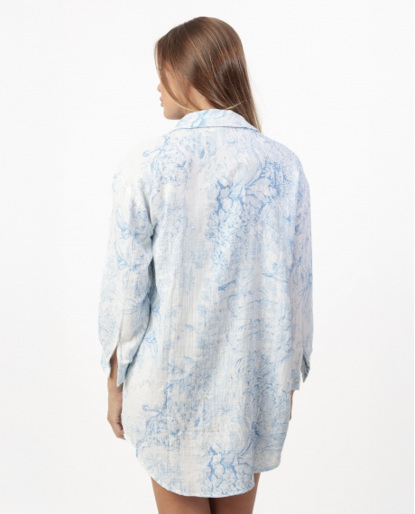 ADMAS Vestido Camisero Manga Larga Oriental para Mujer AZUL 2