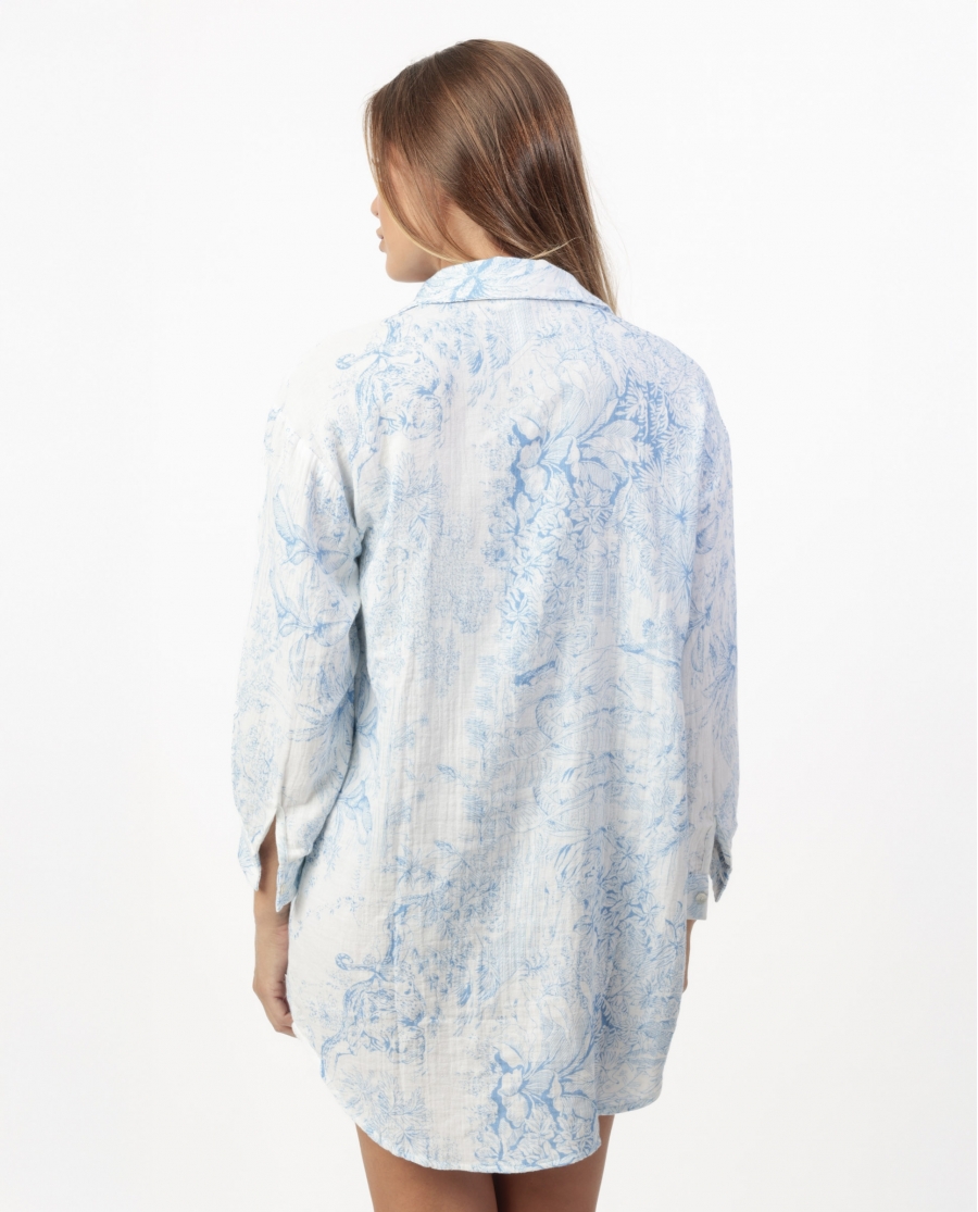 ADMAS Vestido Camisero Manga Larga Oriental para Mujer AZUL