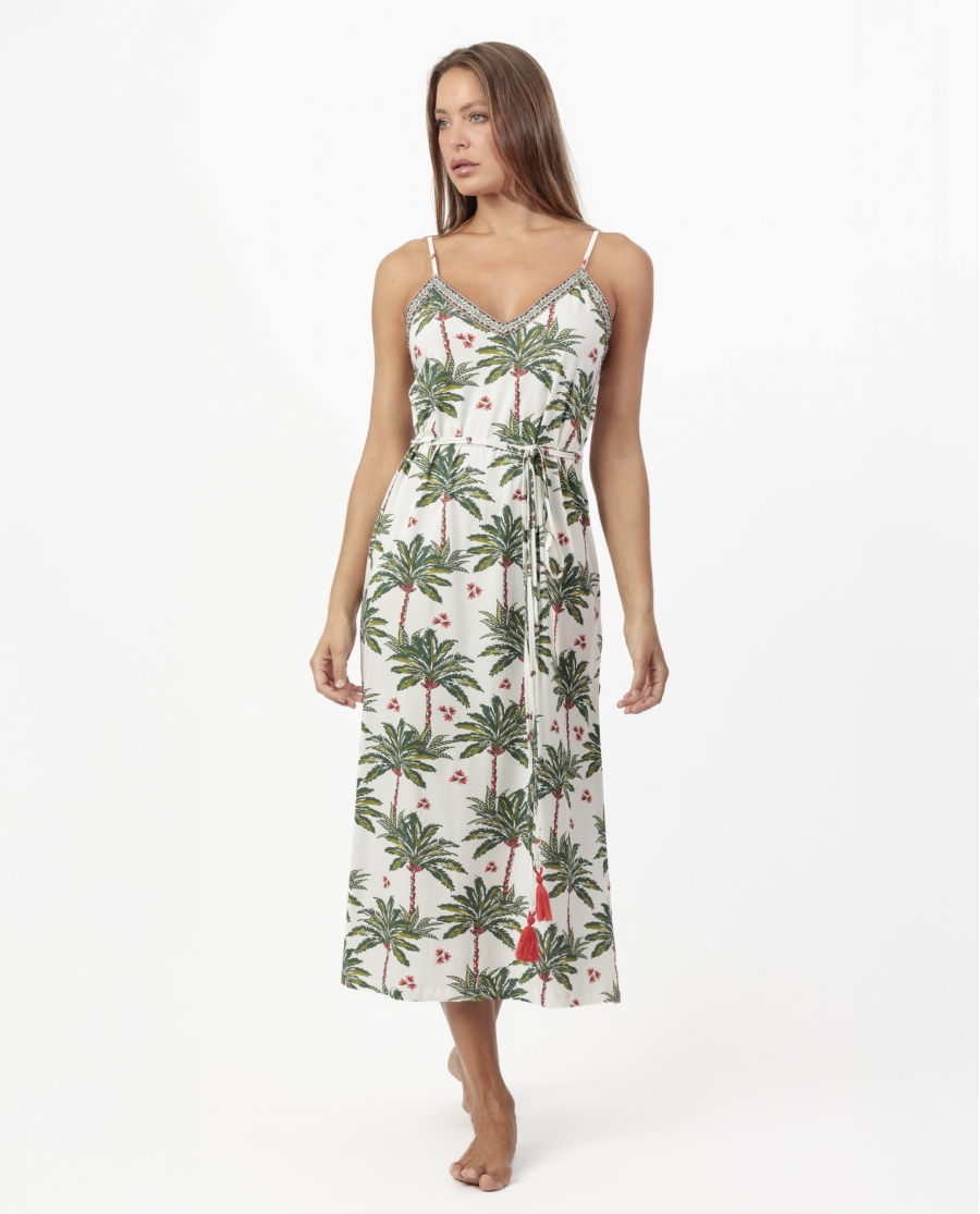 ADMAS Vestido Tirantes Palm Mosaic para Mujer CRUDO