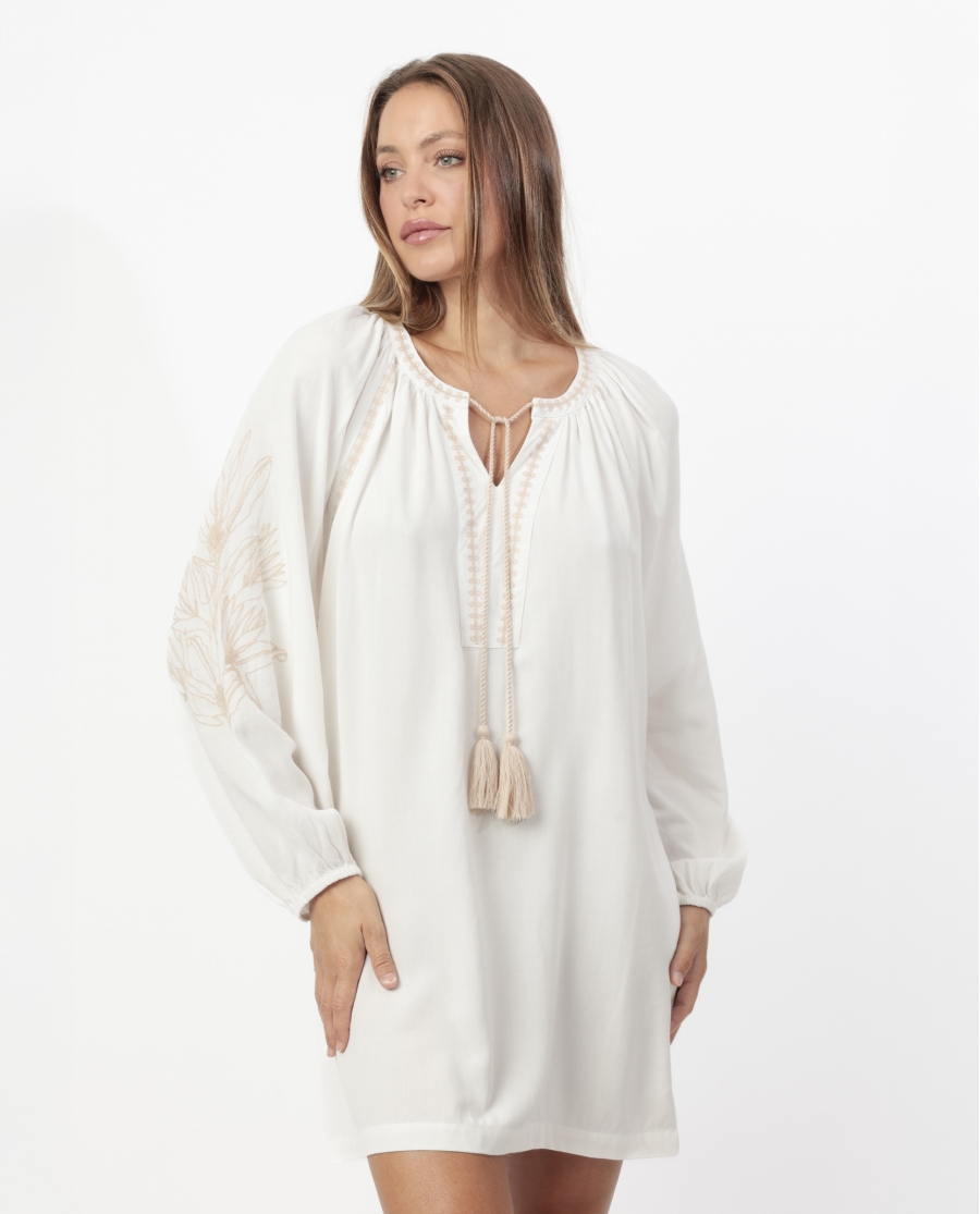 ADMAS Vestido Manga Larga Embroidery and Cords para Mujer BLANCO
