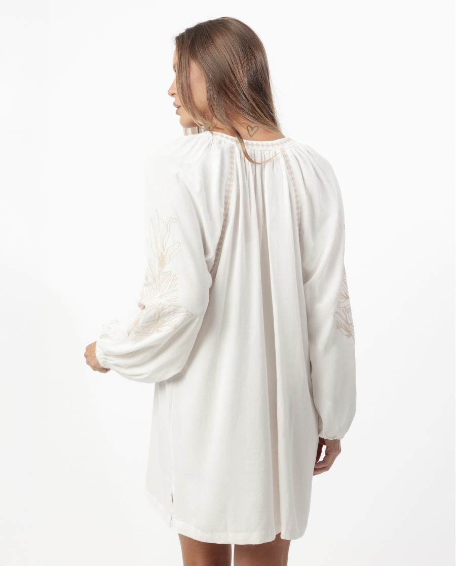 ADMAS Vestido Manga Larga Embroidery and Cords para Mujer BLANCO