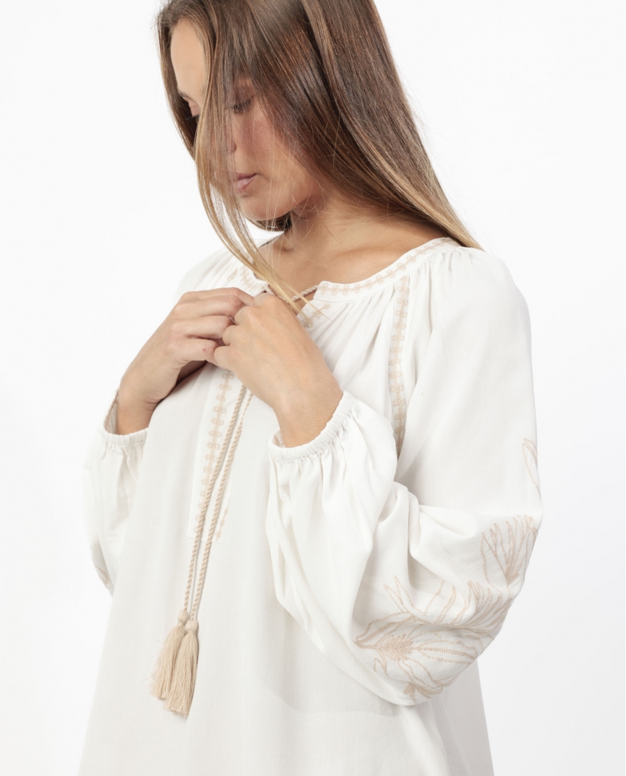 ADMAS Vestido Manga Larga Embroidery and Cords para Mujer BLANCO
