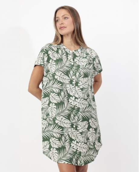 ADMAS Vestido Camisero Manga Corta Tropical Leaves para Mujer VERDE HOJA
