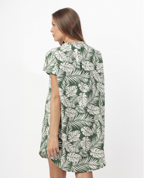 ADMAS Vestido Camisero Manga Corta Tropical Leaves para Mujer VERDE HOJA 2