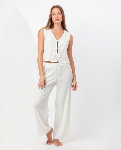 ADMAS Conjunto Camiseta Sin Mangas + Pantalón Largo Style para Mujer BLANCO