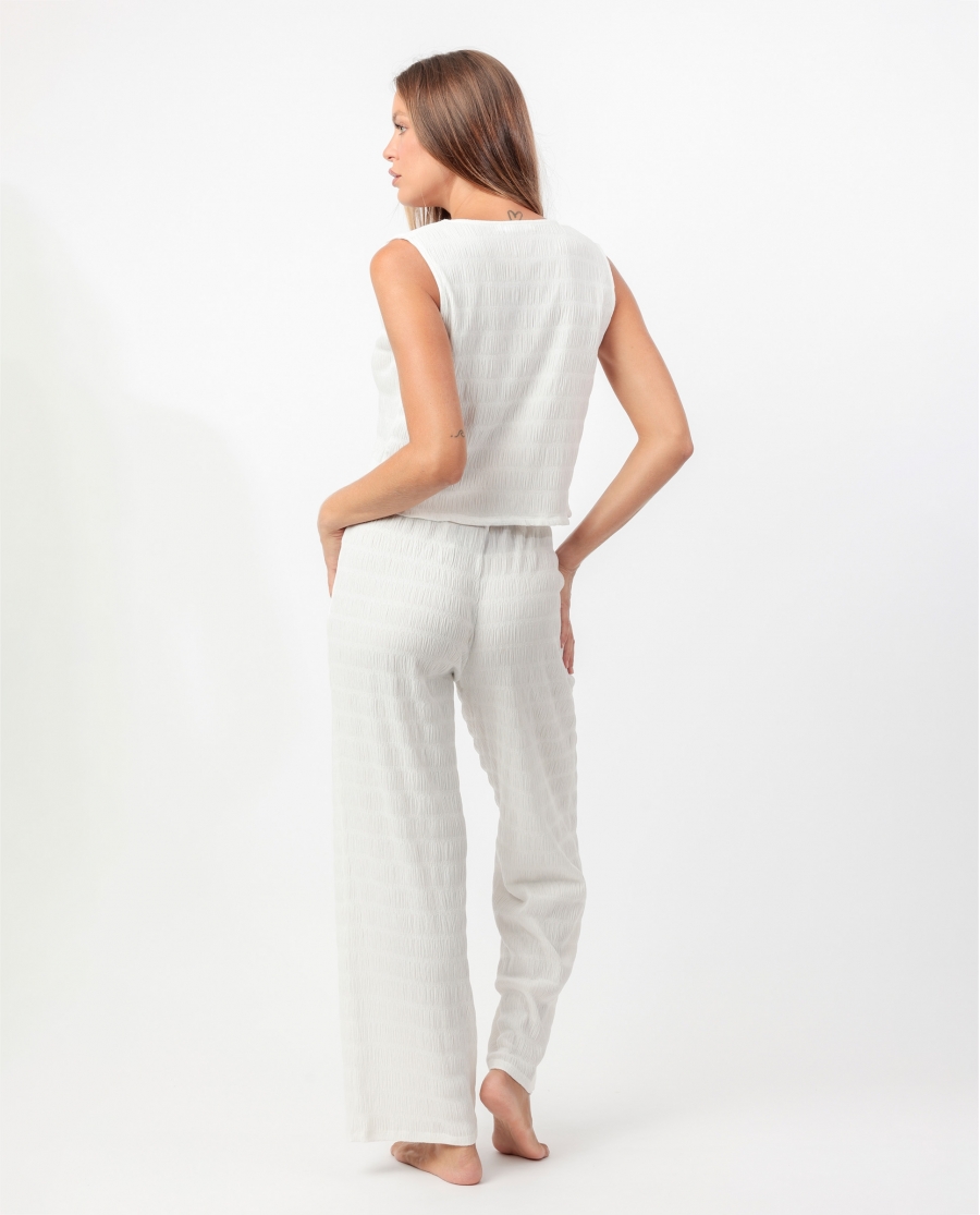 ADMAS Conjunto Camiseta Sin Mangas + Pantalón Largo Style para Mujer BLANCO