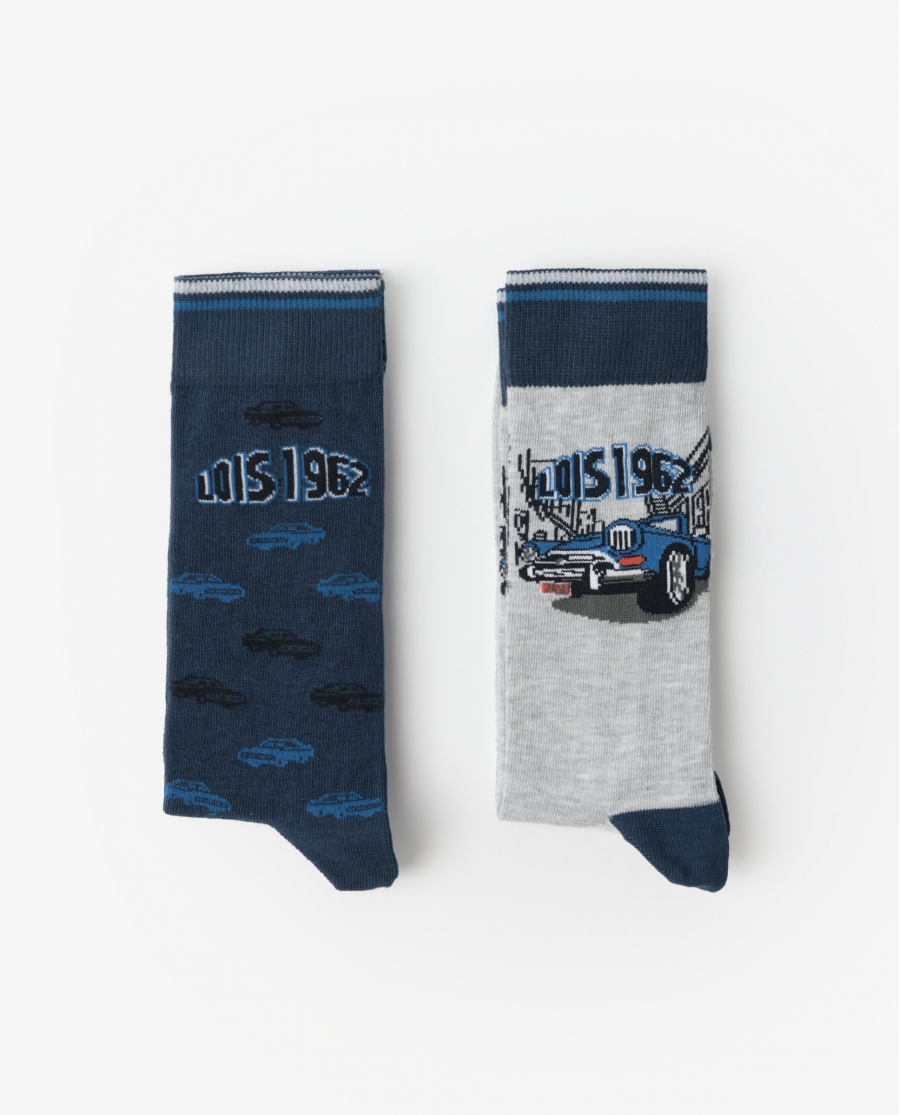 LOIS Calcetín de Caña Normal Vintage Car para Hombre, (Caja de 6 pares) SURTIDO