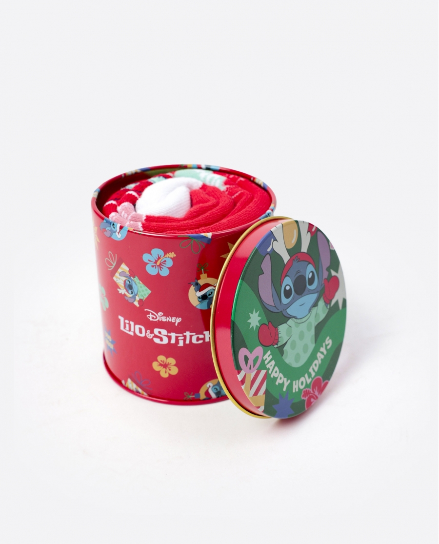 DISNEY Calcetín Antideslizante Stitch Happy Holidays para Niña, (Caja de 12 packs) ROJO