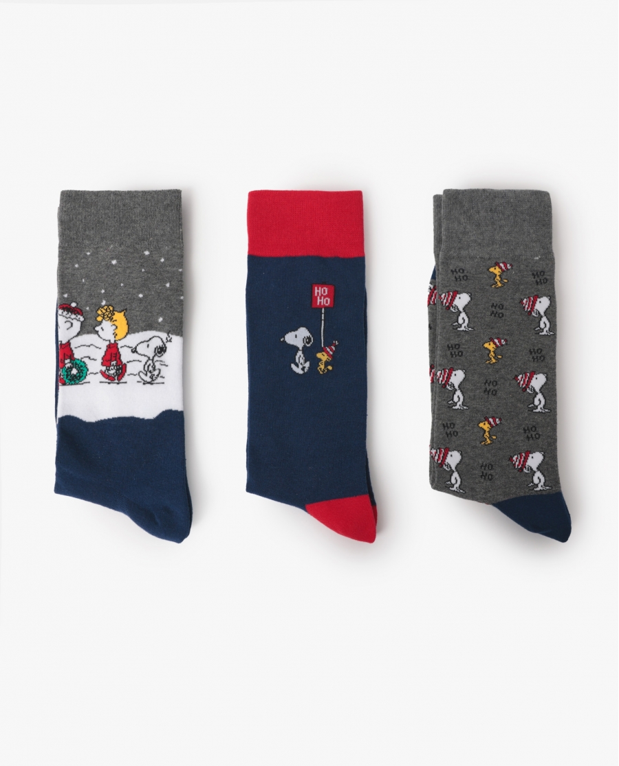 PEANUTS Calcetín Mediano Super HoHo Mood para Hombre, (Caja de 3 unidades) PACK FANTASIA