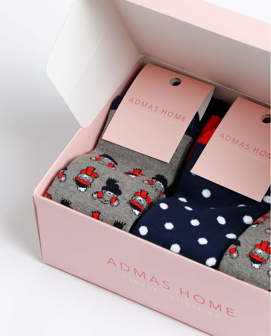 ADMAS Calcetín Antideslizante Good Morning Mouse para Mujer, (Caja de 6 pares) SURTIDO