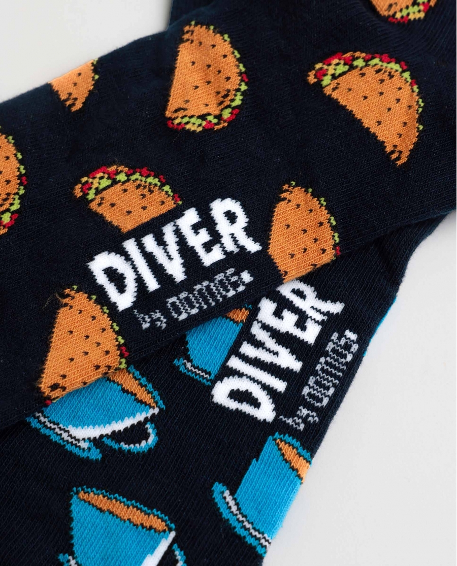 DIVER Calcetín Mediano Diver Taco and Coffee para Hombre, (Caja de 6 pares) SURTIDO