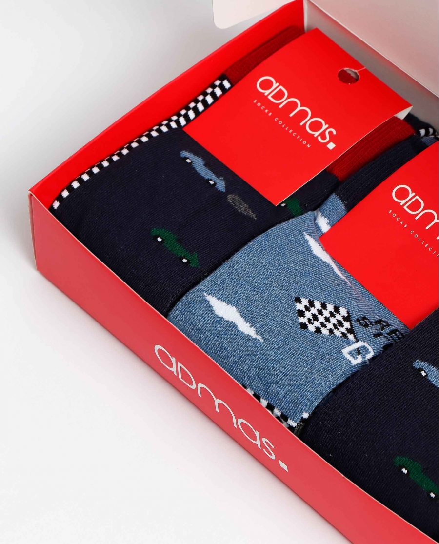 ADMAS Calcetín Mediano Vintage Cars para Hombre, (Caja de 6 pares) SURTIDO