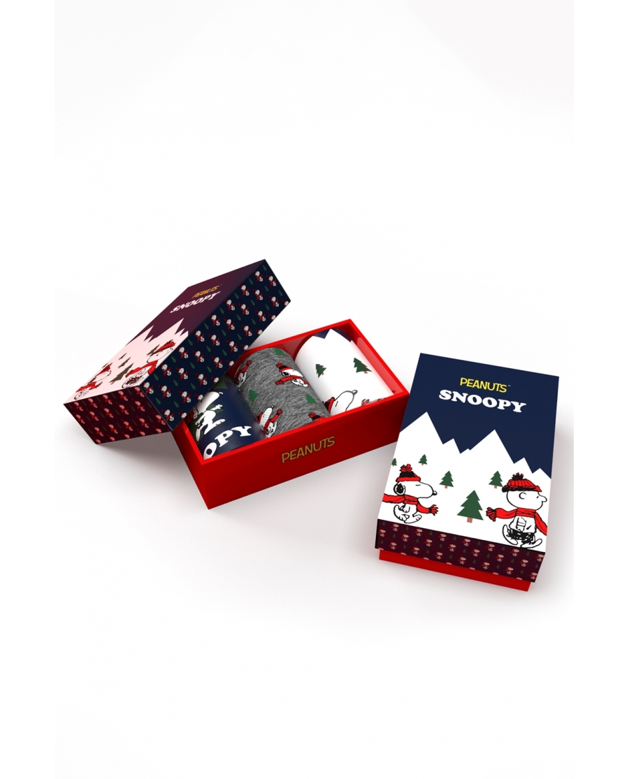 PEANUTS Calcetín Mediano Snoopy Mountains para Hombre, (Caja de 3 unidades) PACK FANTASIA