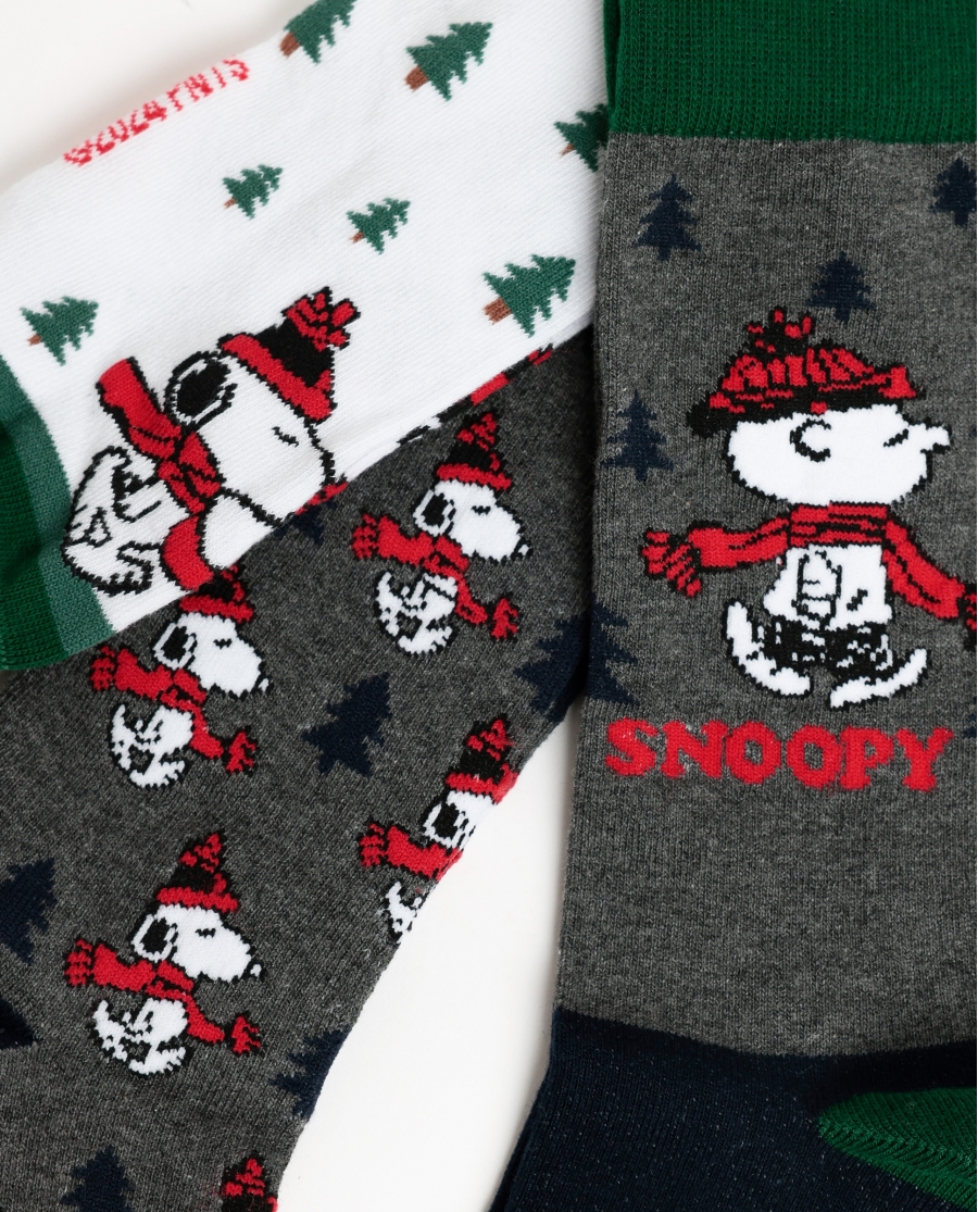 PEANUTS Calcetín Mediano Snoopy Mountains para Hombre, (Caja de 3 unidades) PACK FANTASIA